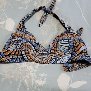 Patterned Blue and Orange Bikini Top